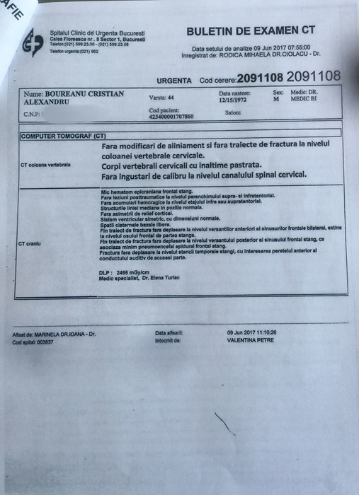 Actele medicale ale lui Cristian Boureanu