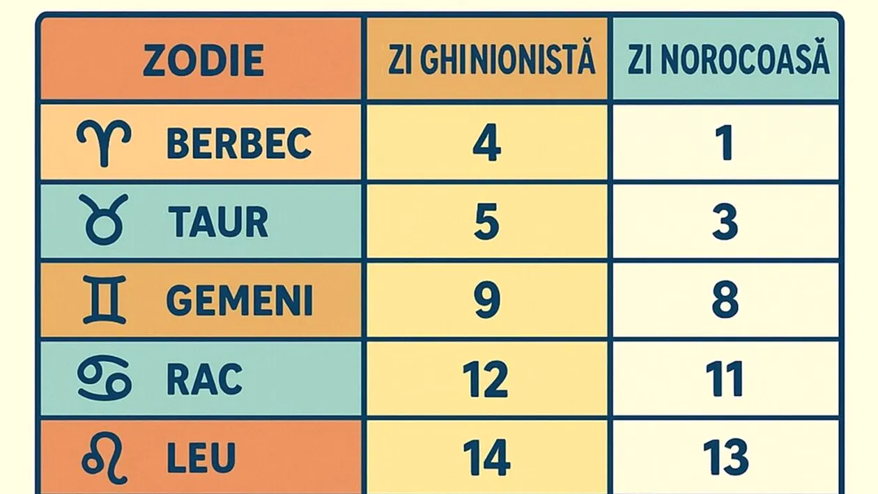 TABEL ZODII | Care va fi cea mai ghinionistă/norocoasă zi din octombrie 2025, pentru fiecare zodie în parte