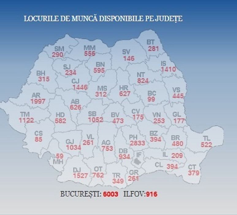Peste 32.000 de locuri de muncă disponibile în România, în 10 octombrie 2018. Vezi distribuția de județe (HARTĂ)