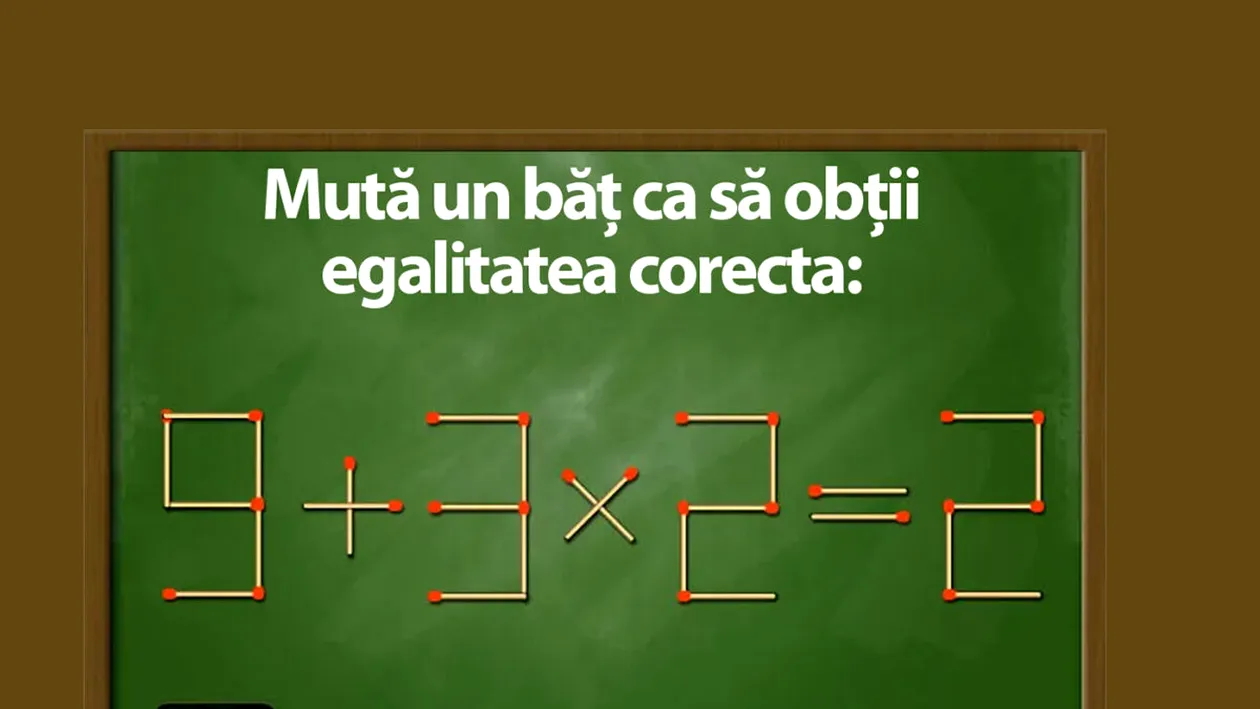 Test de inteligență | Mutați un singur chibrit pentru a corecta 9 + 3 x 2 = 2