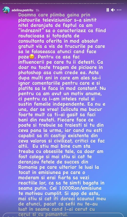 Adelina Pestrițu “a contraatacat” în războiul cu Iulia Albu: “Nu te-ai potolit când ți-ai luat palmele în culise”. Ce dezvăluiri a mai făcut despre celebrul critic de modă