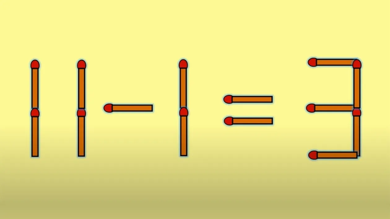 Test IQ cu chibrituri | Mutați un singur băț, pentru a corecta 11 - 1 = 3