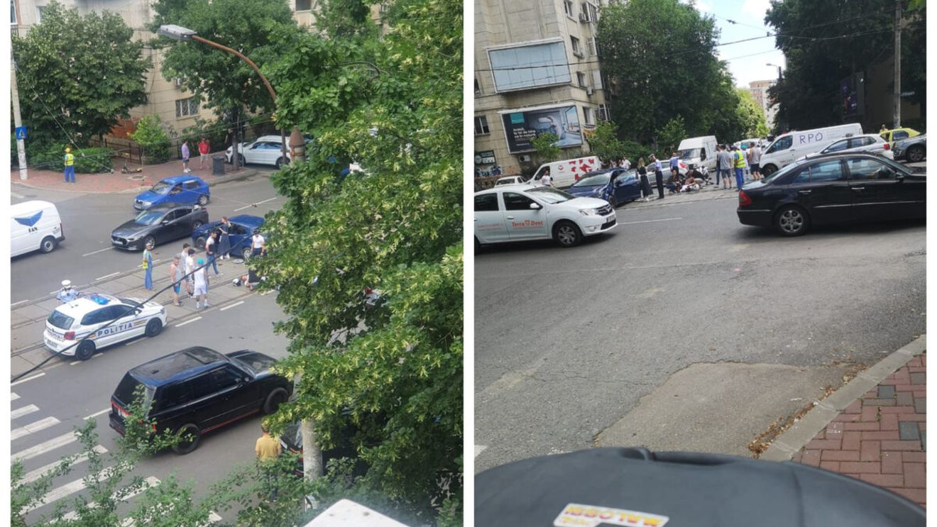 Polițist aflat pe motocicletă, lovit de mașină pe o stradă din București