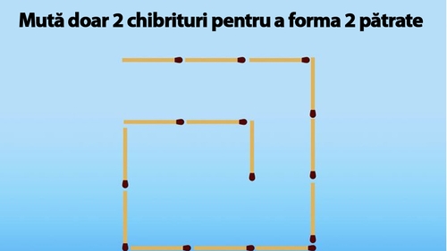 Test de inteligență: Mută doar 2 chibrituri pentru a forma 2 pătrate. O poți face?