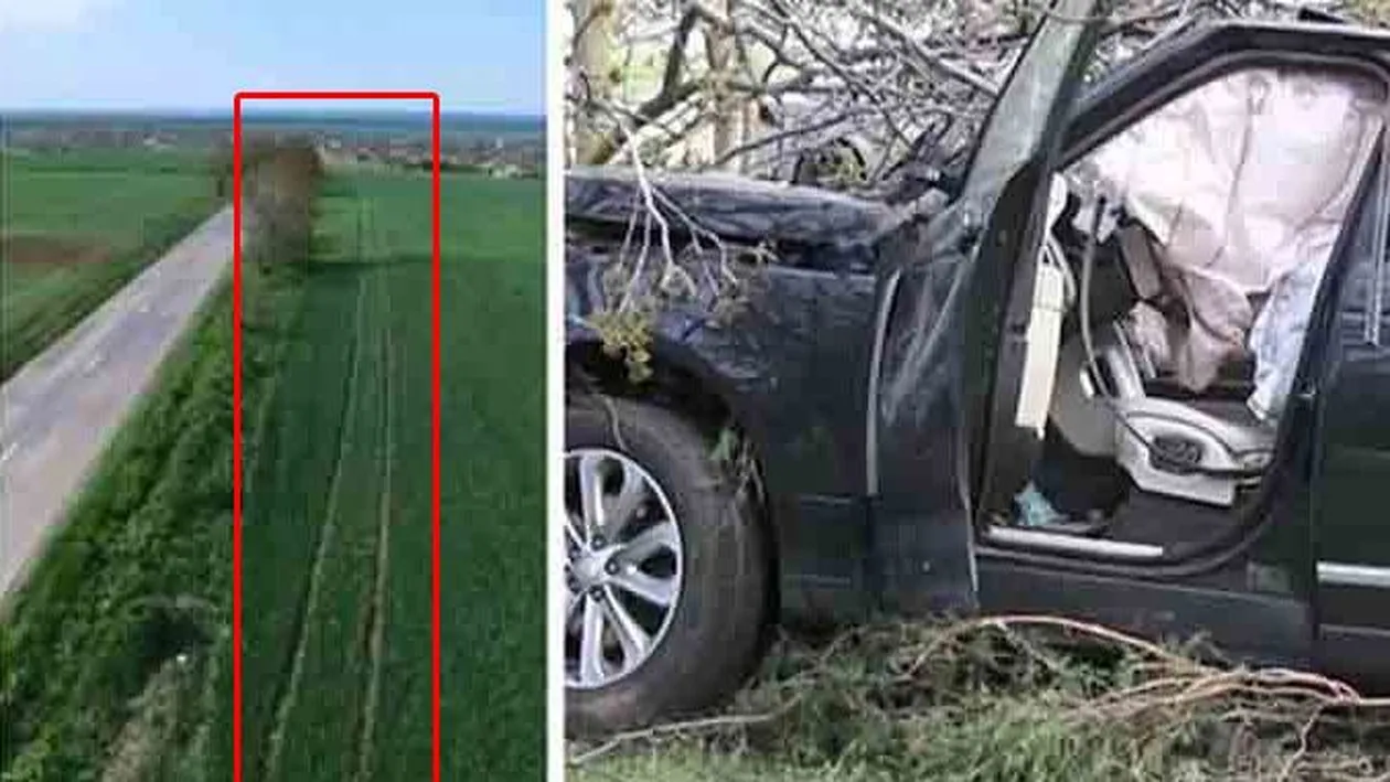 Filmare cu drona de la accidentul în care a murit Răzvan Ciobanu. A condus 700 de metri pe câmp