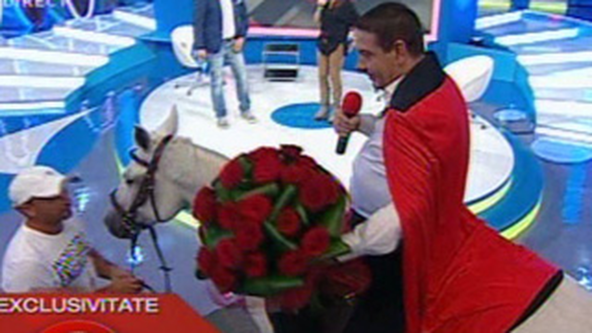 VIDEO Adi Caval a venit calare pe un cal intr-un studio TV pentru a fi iertat de sotie! Vezi care a fost reactia ei!