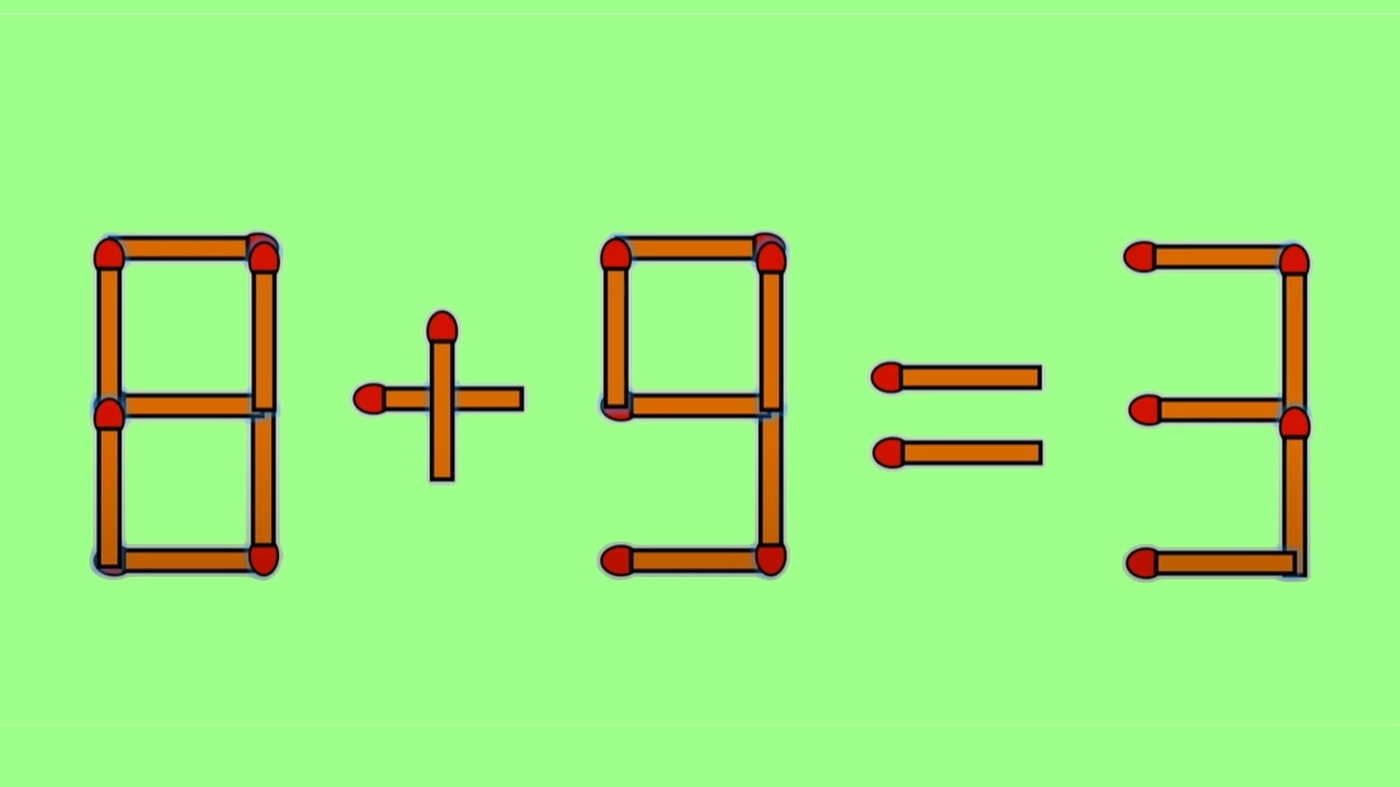 TEST IQ | Corectați 8 + 9 = 3, mutând un singur băț de chibrit