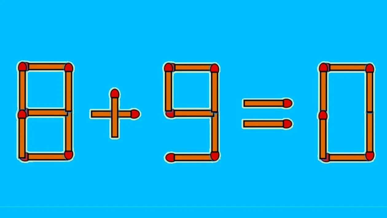 Test de inteligență | Mutați un singur chibrit pentru a corecta 8 + 9 = 0