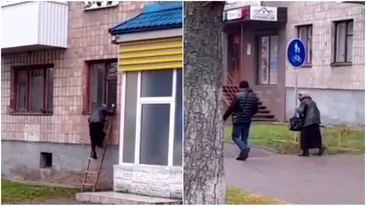 Pare o glumă, dar nu este! Motivul halucinant pentru care o bătrânică din Ucraina intră în casă pe geam, cu scara, de mai bine de 3 ani!