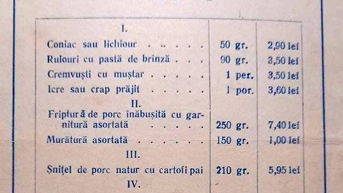 Cum arăta meniul de Revelion într-un restaurant de fițe din București, în anul 1964. Ce primeai de 60 de lei