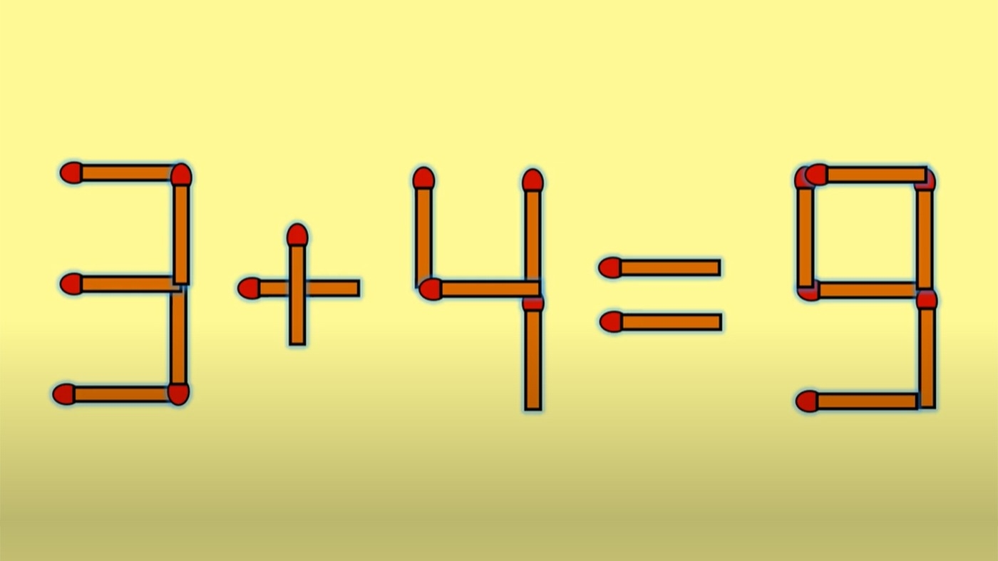Test IQ cu chibrituri | Mutați un singur băț, pentru a corecta 3 + 4 = 9