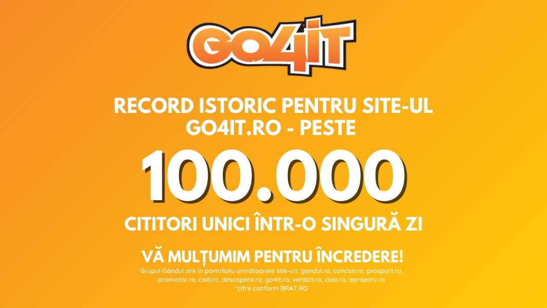 OFICIAL. Record istoric pentru site-ul go4it.ro – peste 100.000 de cititori unici într-o singură zi