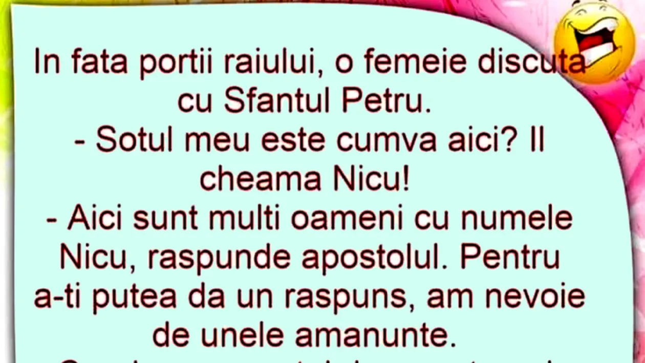 BANC | În fața Porții Raiului, o femeie discută cu Sfântul Petru: Nicu e cumva aici?