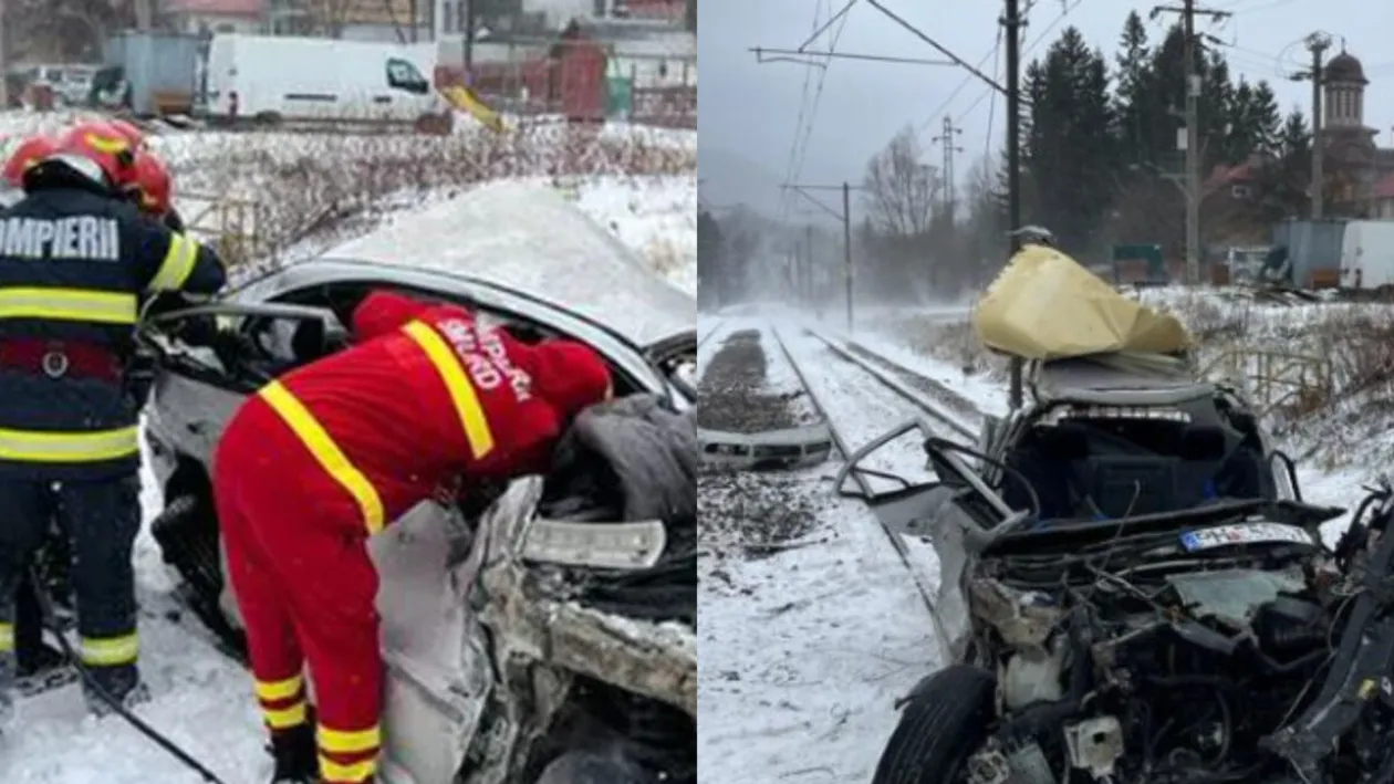 În ce stare se află pasagerii mașinii lovite de două trenuri, la Bușteni. Sunt trei răniți, printre care și un copil de 12 ani