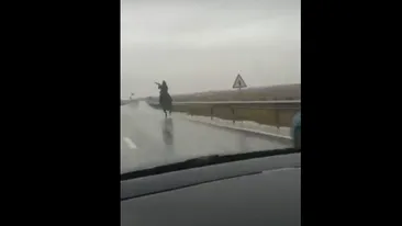 „Călărețul singuratic” din Craiova! Imaginile cu un bărbat călărind un cal pe o ploaie torențială au devenit virale