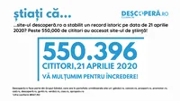 OFICIAL. Record istoric în presa online din România! Site-ul de știință descoperă.ro – peste 550,000 cititori într-o singură zi!