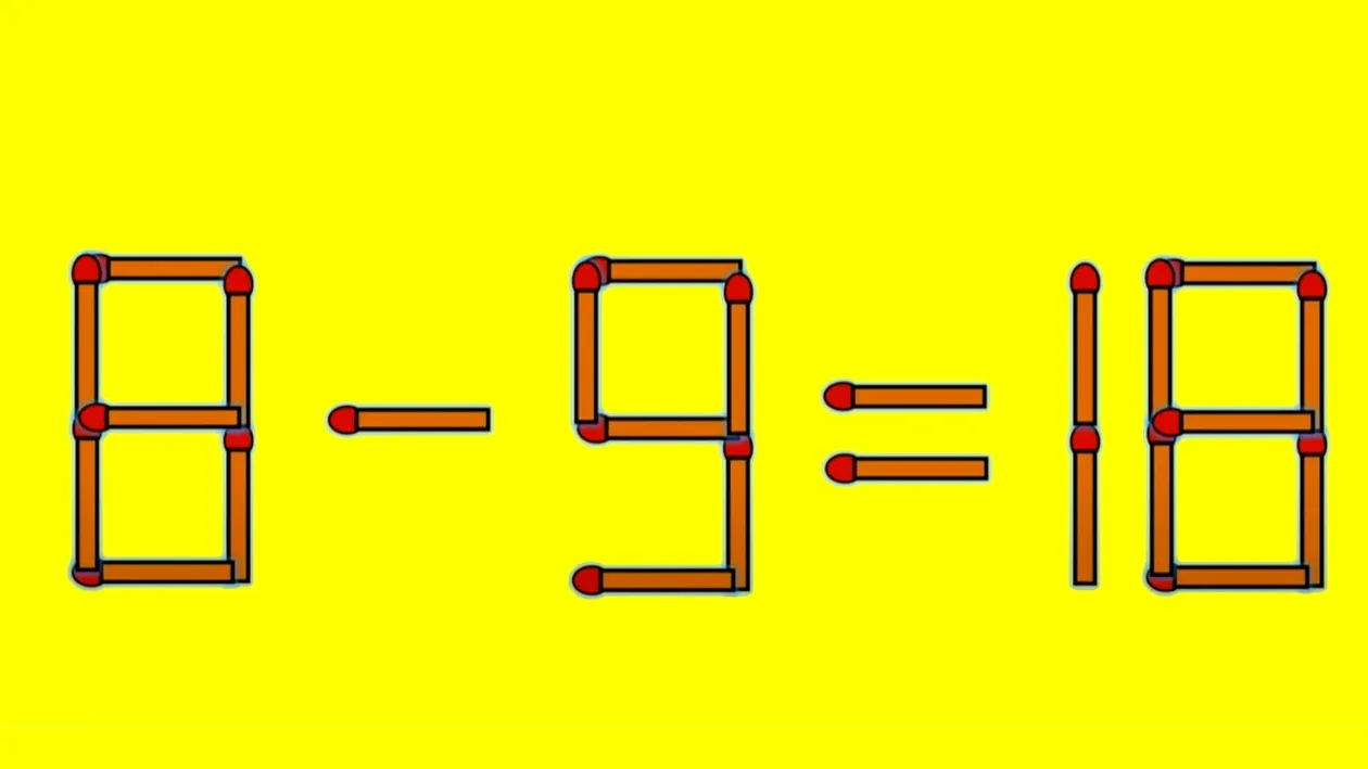 Test IQ cu chibrituri | Mutați un singur băț, pentru a corecta 8 - 9 = 18